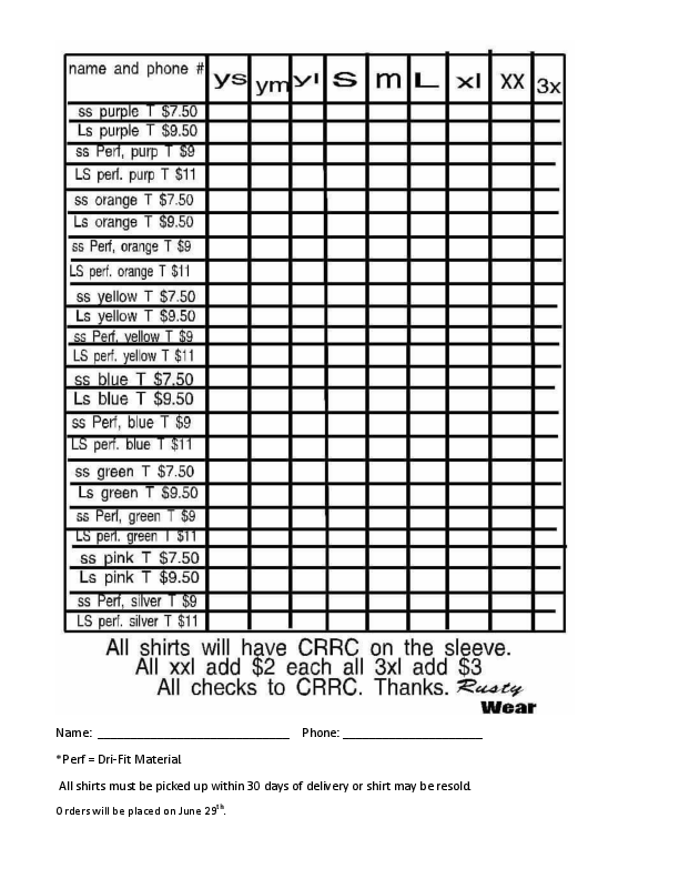 Shirt Order Form